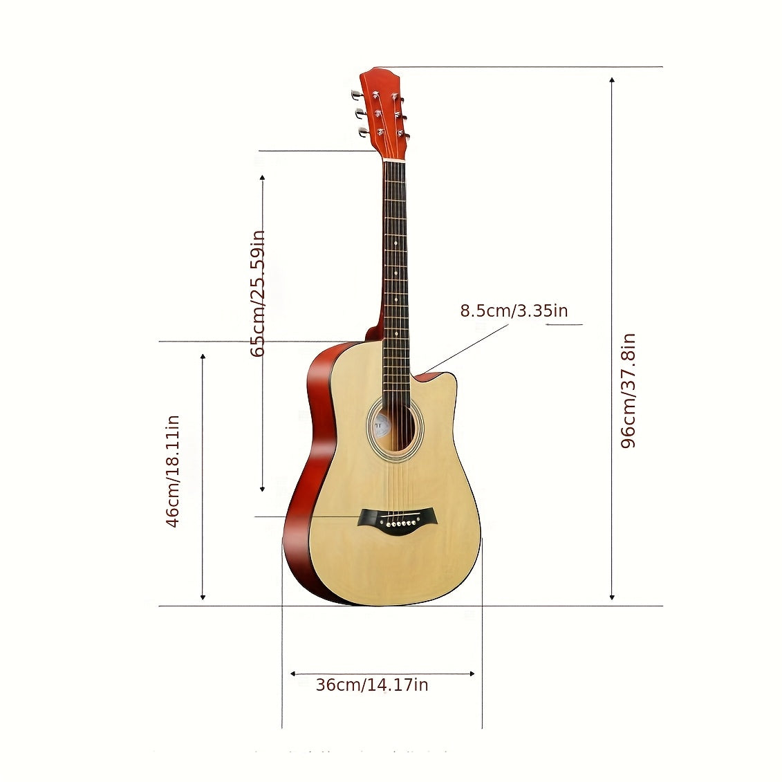 38-Inch Basswood Acoustic Guitar for Beginners – Full-Size Folk Style Steel String Guitar with Rich Warm Tone, Ideal for Practice, Performance & Learning, Available in 5 Colors