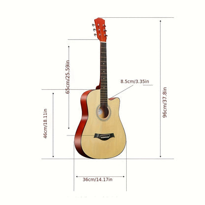 38-Inch Basswood Acoustic Guitar for Beginners – Full-Size Folk Style Steel String Guitar with Rich Warm Tone, Ideal for Practice, Performance & Learning, Available in 5 Colors