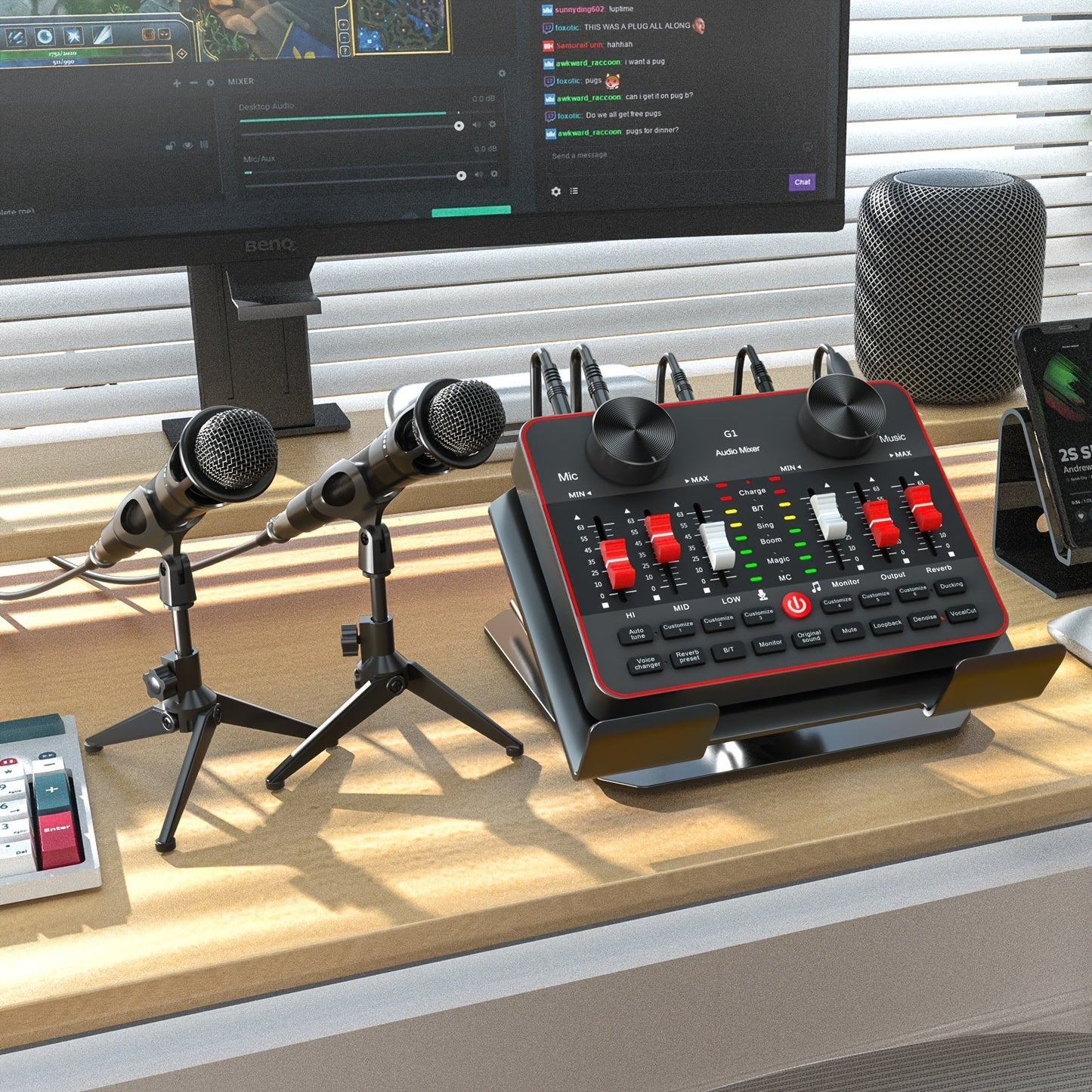 Podcast Equipment Bundle with Audio Interface - 2 BM-800 Condenser Microphones DJ Mixer Live Sound Card, Complete Home Recording Studio Kit for Streaming Gaming Singing YouTube Twitch