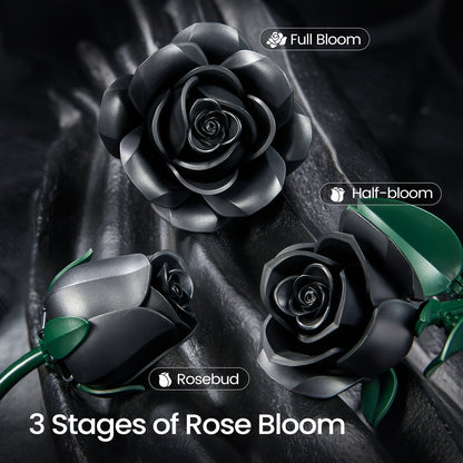 Gothic Black Rose 3D Building Brick Set 152 Pieces Artificial Flower Bouquet Display Model Kit Three Black Roses Unique Gift for Adults Teens Valentine Birthday Halloween Christmas
