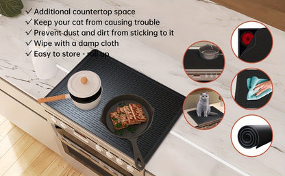 Silicone Electric Stove Top Cover Mat 28"x20" – Heat-Resistant Up to 450°F, Non-Slip Washable Ceramic Glass Cooktop Protector, Extra Large Flat RV Range Cover & Multipurpose Kitchen Mat, Black