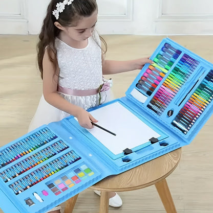 228 Pcs Kids Art Painting Set with Easel, Complete Beginner Drawing Kit for Children Ages 3-12, Includes Sketchbook, Coloring Book, Acrylic Markers, Watercolor Pens, Oil Pastels, Colored Pencils & Eraser