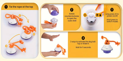 Automatic Moving Rolling Dog Ball Toy with Rope Motion Activated Voice Recording USB Rechargeable Interactive Stimulation Toy for Small Medium Dogs Boredom Relief Gray White