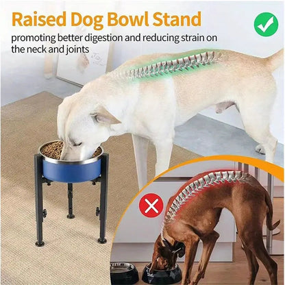 Adjustable Elevated Dog Bowl Stand for Medium & Large Dogs – Durable Metal Raised Feeder, Height 8.5–14.5 Inch, Fits 7–11 Inch Bowls, Anti-Slip Silent Felt Pads, Quick-Detach Travel Friendly