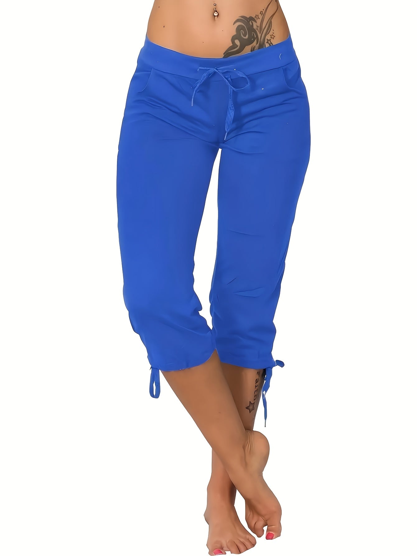 Women's Lightweight Cropped Trousers 4-Pack – Drawstring Waist Loose Fit Capri Pants, Casual Breathable Summer Bottoms for Women, Sizes S-XXL, Multiple Color Sets