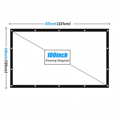100-Inch Portable Projector Screen 4K HD 16:9 – Foldable Wrinkle-Free Outdoor & Indoor Movie Screen, 160° Wide View Dual-Sided Projection for Home Theater, Camping, Party & Presentations