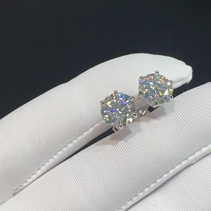 Moissanite Stud Earrings D Color VVS Brilliant Round Cut S925 Sterling Silver – 1CT to 10CT Options, Velvet Pouch & Polishing Cloth Included, Perfect Birthday, Christmas & Valentine’s Day Gift (4.25g)