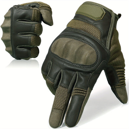Touch Screen Full Finger Gloves for Men Women - Nylon Blend Textured Grip, Hook-and-Loop Closure, Washable, Available in Black Brown Green, Sizes S M XL