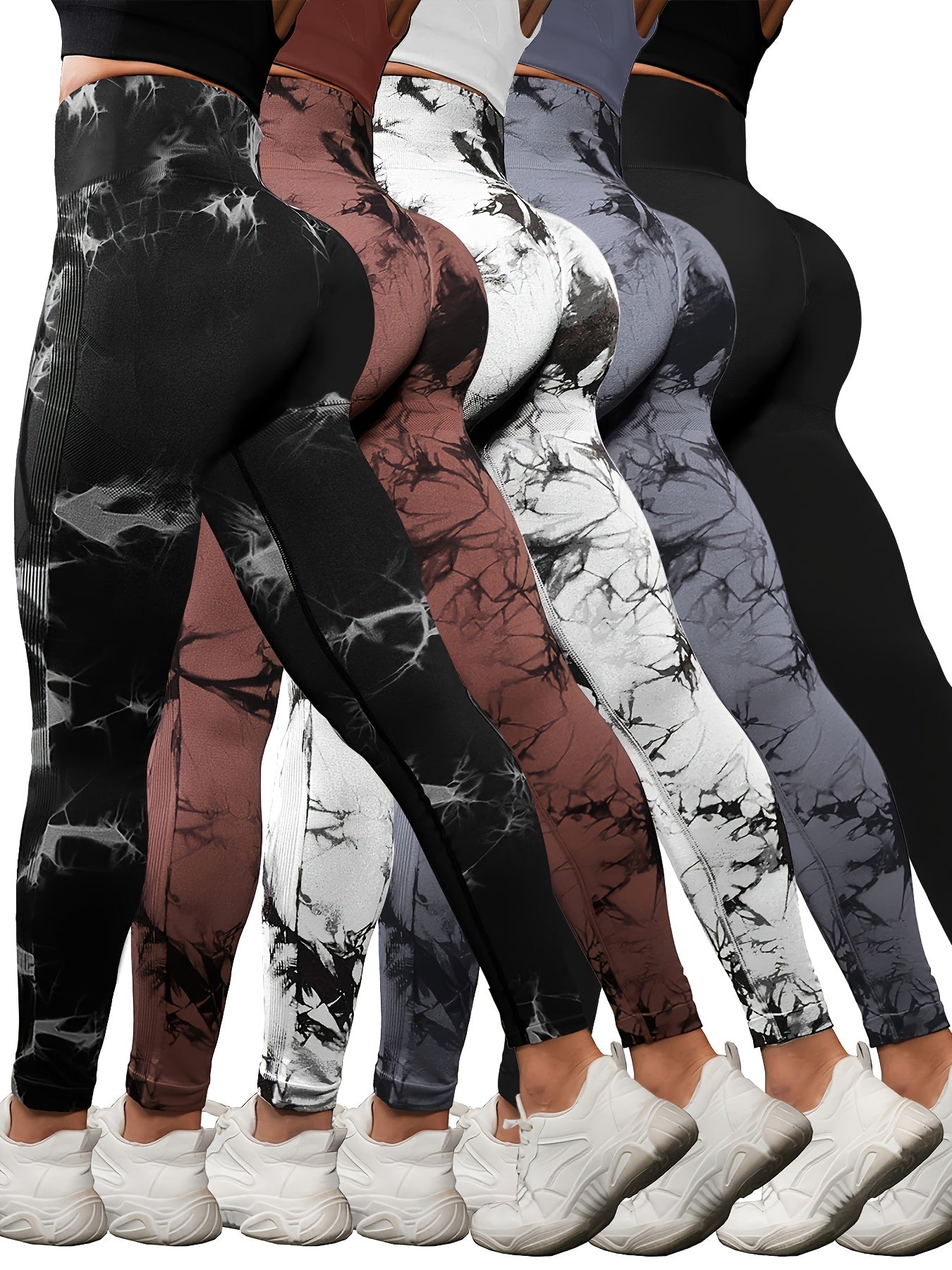 5 Pack Women's High Waisted Leggings with Tummy Control – Soft Stretchy Athletic Pants for Yoga, Running & Workout, Sizes S-L, 3 Multicolor Sets