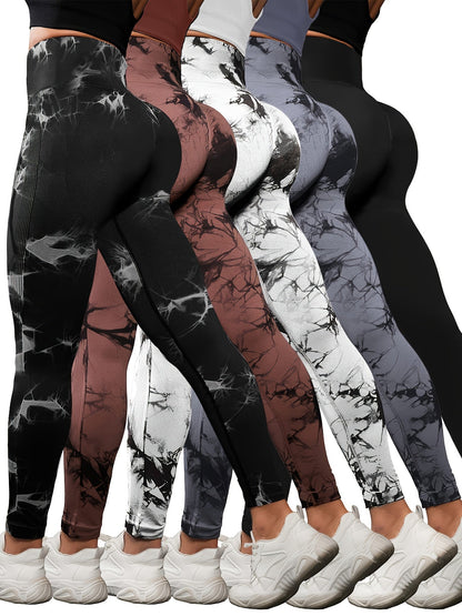 5 Pack Women's High Waisted Leggings with Tummy Control – Soft Stretchy Athletic Pants for Yoga, Running & Workout, Sizes S-L, 3 Multicolor Sets
