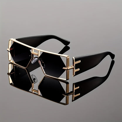 Oversized Hollow Square Sunglasses for Women & Men – UV Protection Metal Frame, PC Lens, Trendy Exaggerated Style, Beach Vacation & Summer Fashion Eyewear with Protective Case