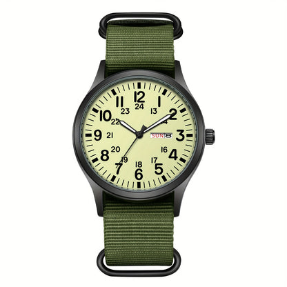Men's Outdoor Sports Quartz Watch with Nylon Strap – Luminous Dial 24-Hour Military Scale Calendar Function, Lightweight Alloy Case, Multiple Colors Available, Casual Business Adventure Gift Watch for Men