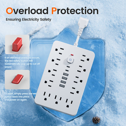 Surge Protector Power Strip 11 AC Outlets | 4 USB-A & 2 USB-C Ports, Overload Protection, Short/5FT/10FT Extension Cord – Multi-Outlet Power Socket for Home, Office, Desk & School – White & Black