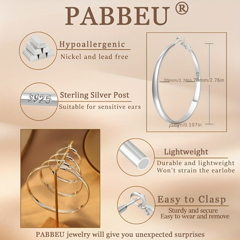 S925 Sterling Silver Large Hoop Earrings Hypoallergenic Thin Oversized Big Hoops French Minimalist Style for Women Girls Daily Vacation Jewelry