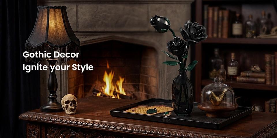 Gothic Black Rose 3D Building Brick Set 152 Pieces Artificial Flower Bouquet Display Model Kit Three Black Roses Unique Gift for Adults Teens Valentine Birthday Halloween Christmas