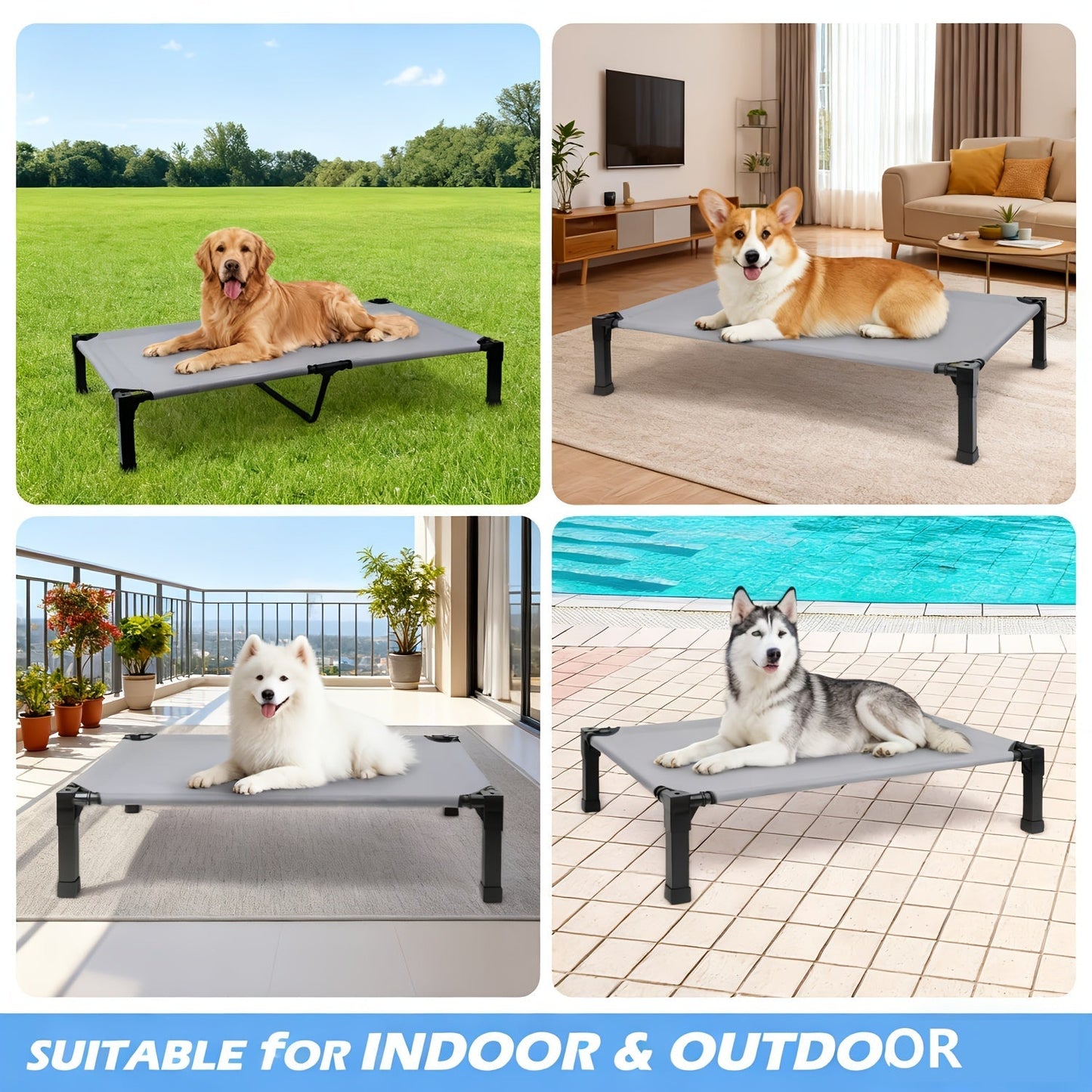 Cooling Elevated Dog Bed Raised Cot with Breathable Mesh & Metal Frame – Washable Portable No-Slip Dog Cot for Indoor & Outdoor Use, Available in 4 Sizes & 7 Colors for All Breeds