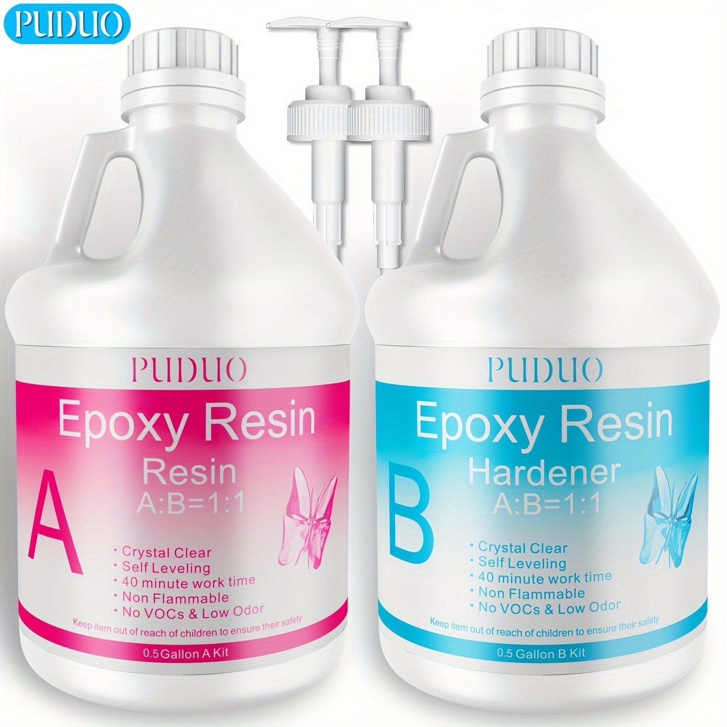 Ultra Clear Epoxy Resin Kit 2 Part Bubble-Free Yellowing-Resistant Self-Leveling for Countertops River Tables Casting Coating DIY Crafts - 32oz 72oz Fast Cure 1 Gallon with Pump