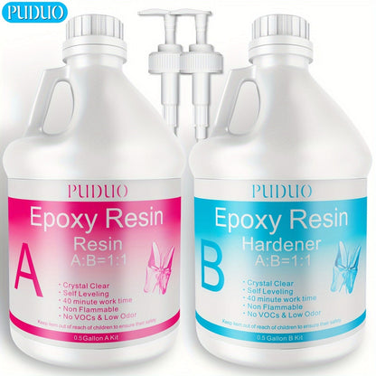 Ultra Clear Epoxy Resin Kit 2 Part Bubble-Free Yellowing-Resistant Self-Leveling for Countertops River Tables Casting Coating DIY Crafts - 32oz 72oz Fast Cure 1 Gallon with Pump
