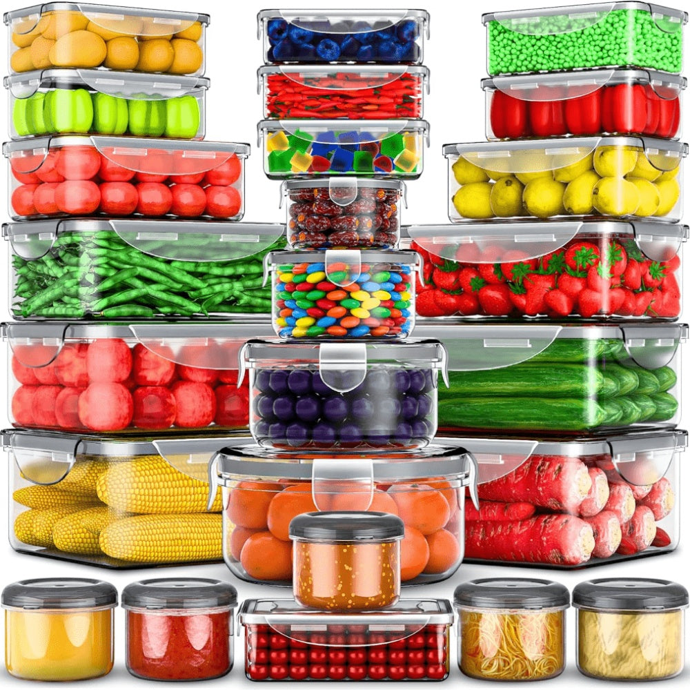 Stackable Food Storage Containers with Lids Set 12/24/48/50 Pieces - Leakproof Meal Prep Containers, Microwave Freezer Dishwasher Safe, Clear Plastic Containers for Leftovers, Fruits, Vegetables & Pantry
