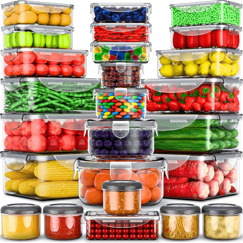 Stackable Food Storage Containers with Lids Set 12/24/48/50 Pieces - Leakproof Meal Prep Containers, Microwave Freezer Dishwasher Safe, Clear Plastic Containers for Leftovers, Fruits, Vegetables & Pantry
