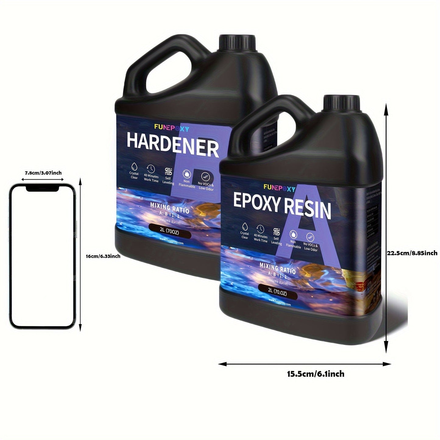FUNEPOXY Crystal Clear Epoxy Resin Kit 1:1 Self-Leveling High-Gloss Finish for Tabletop Bar Top Live Edge Tables Casting Resin Art Jewelry Making 16oz 32oz 64oz 1 Gallon 2 Gallon