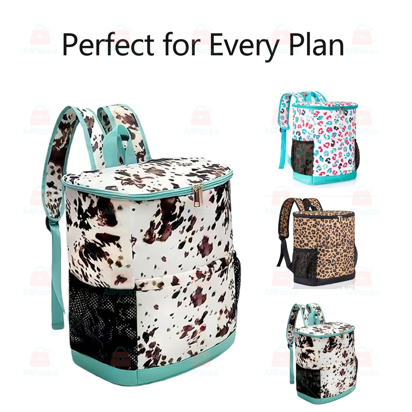 Insulated Cooler Backpack 30 Can Leopard Print with Mesh Pockets & Adjustable Straps - Leakproof Nylon Cooler Bag for Beach Camping Picnic Hiking Travel Daily Use