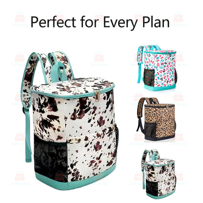 Insulated Cooler Backpack 30 Can Leopard Print with Mesh Pockets & Adjustable Straps - Leakproof Nylon Cooler Bag for Beach Camping Picnic Hiking Travel Daily Use