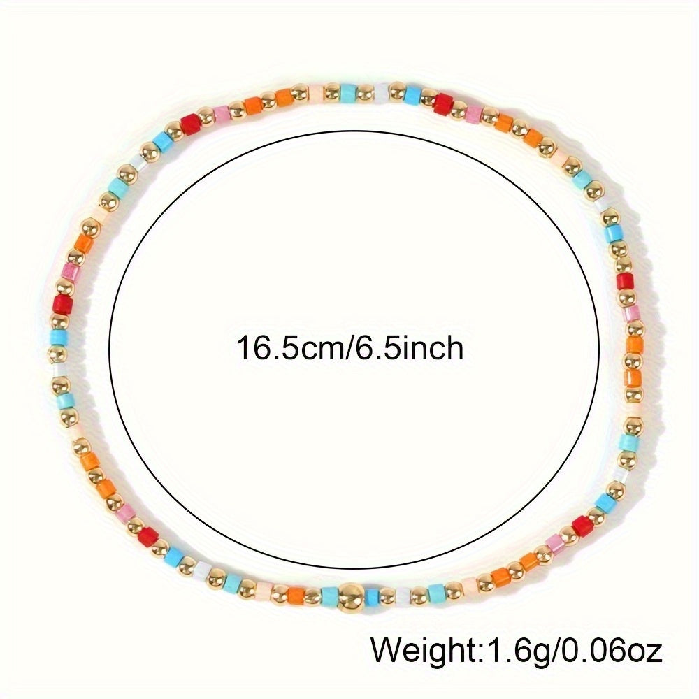 60pcs Bohemian Seed Bead Elastic Bracelets for Women – Multicolor Stackable Boho Stretch Bracelet Set, DIY Jewelry Making, Casual & Festival Wear, Random Bead Colors