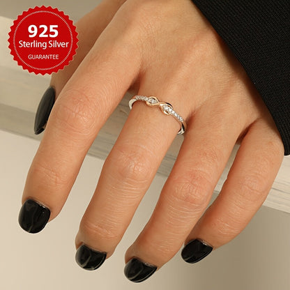 S925 Sterling Silver Lucky 8 Ring for Women – Cubic Zirconia Inlay, Two-Tone Color Separation Design, Elegant Stackable Band, Sizes 5-10, Exquisite Wedding & Gift Jewelry