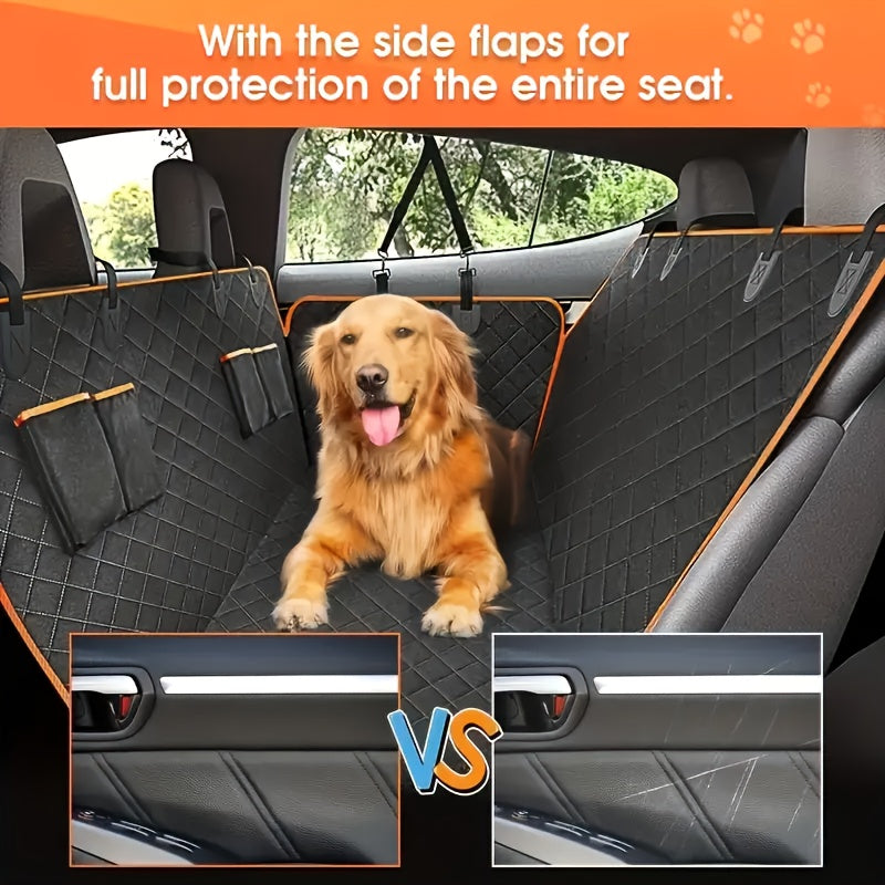 Dog Car Seat Cover Pet Hammock 600D – Waterproof Scratch-Proof Rear Seat Protector with 4 Side Pockets & Non-Slip Backing, Fits Cars, Trucks & SUVs, Universal Fit for All Dog Breeds