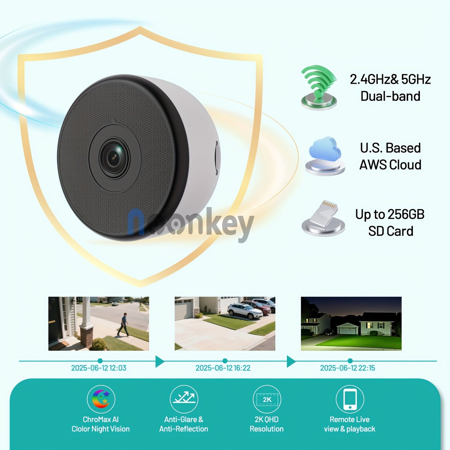 2K Wireless Window Security Camera AI Color Night Vision 5GHz 2.4GHz WiFi Person Pet Vehicle Motion Detection 24/7 Recording Easy Install Alexa Compatible