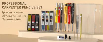 Carpenter Pencil Set with Sharpener – Mechanical Pencils with Refills, Automatic Center Punch & Carbide Scribe Tools in Sturdy Case, 15/16/17/18/27-Piece Pro Marking Kit for Woodworking