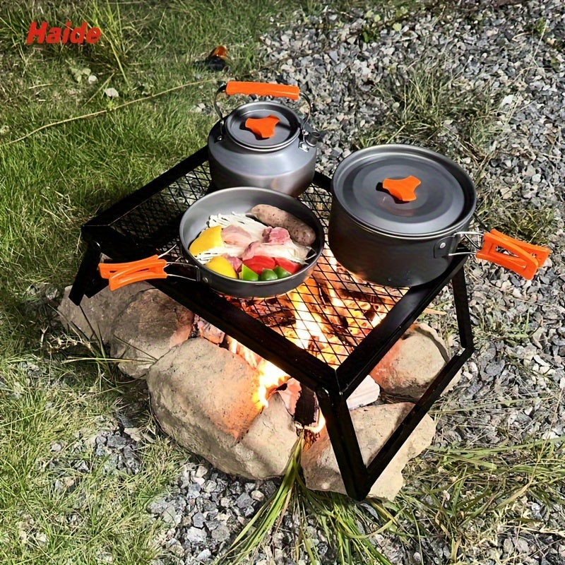 Heavy Duty Bonfire Campfire Grill with Firewood Rack – Outdoor BBQ Grill for Camping, RV, Picnic & Backyard, Includes Storage Bag, Food Clips & Cleaning Cloth, Perfect Men's Gift