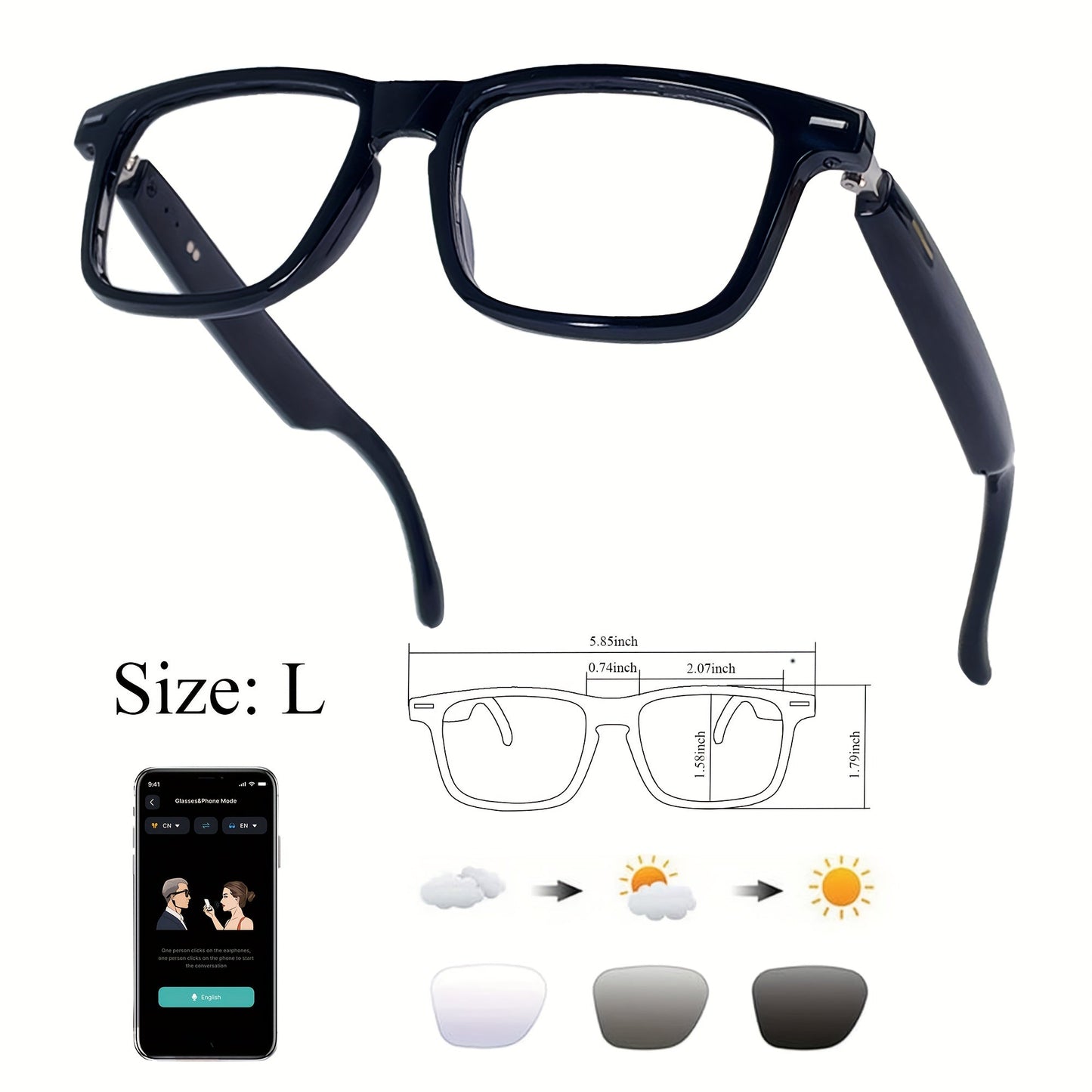 AI Smart Glasses Real-Time Translation 160+ Languages ChatGPT System Bluetooth 5.3 Built-in Mic Speaker – HD Voice Calls HiFi Music Smart Audio Glasses Unisex Men Women