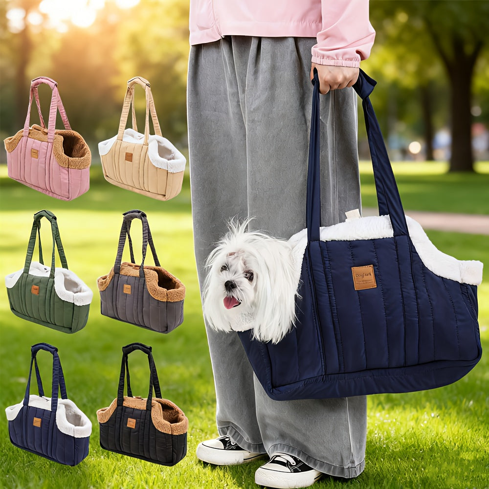Winter Pet Carrier Handbag with Snap Closure – Cozy Warm Tote Bag for Small Dogs & Cats, Perfect for Outdoor Activities, Available in Brown, Black, Beige, Pink, Green & Blue