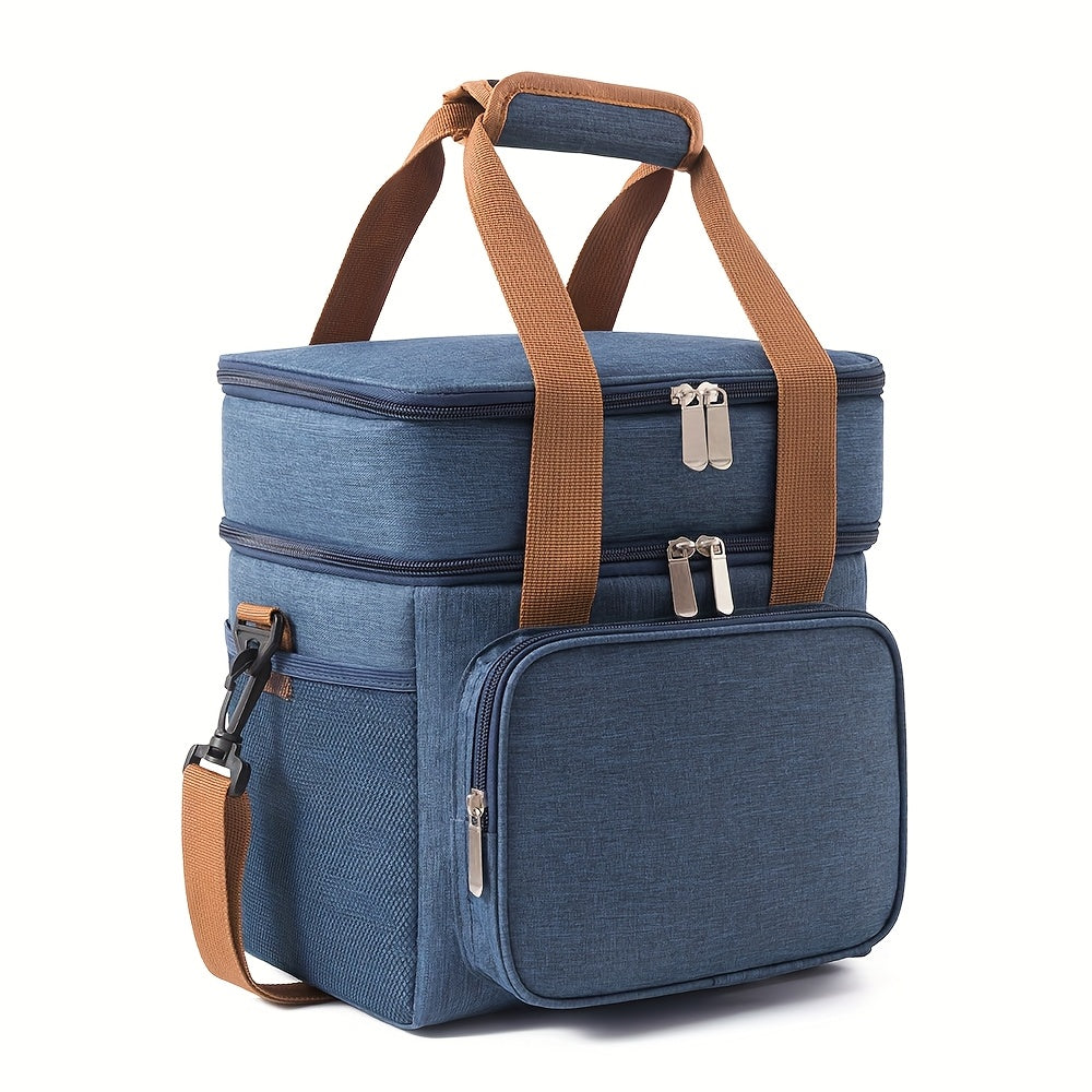 Insulated Lunch Bag Expandable Double-Layer Leakproof Cooler Tote with Adjustable Shoulder Strap, Durable Lunch Box for Work Office Picnic & Beach, Lightweight Thermal Bag for Men and Women