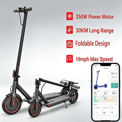 Electric Scooter for Adults 350W/500W Motor Foldable E-Scooter 19MPH Long Range 19 Miles Anti-Skid Solid Tires LCD Display Dual Brake Commuting Scooter with LED Lights Adjustable Speed