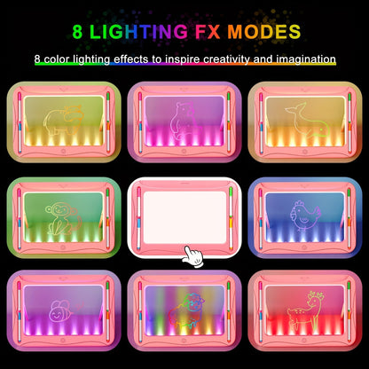 LED Light-Up Drawing Doodle Board for Kids Ages 3-8 – Glow Writing Art Set with 9 Double-Sided Cards & 6 Markers, Educational Learning Travel Toy, Birthday & Christmas Gift for Girls Boys