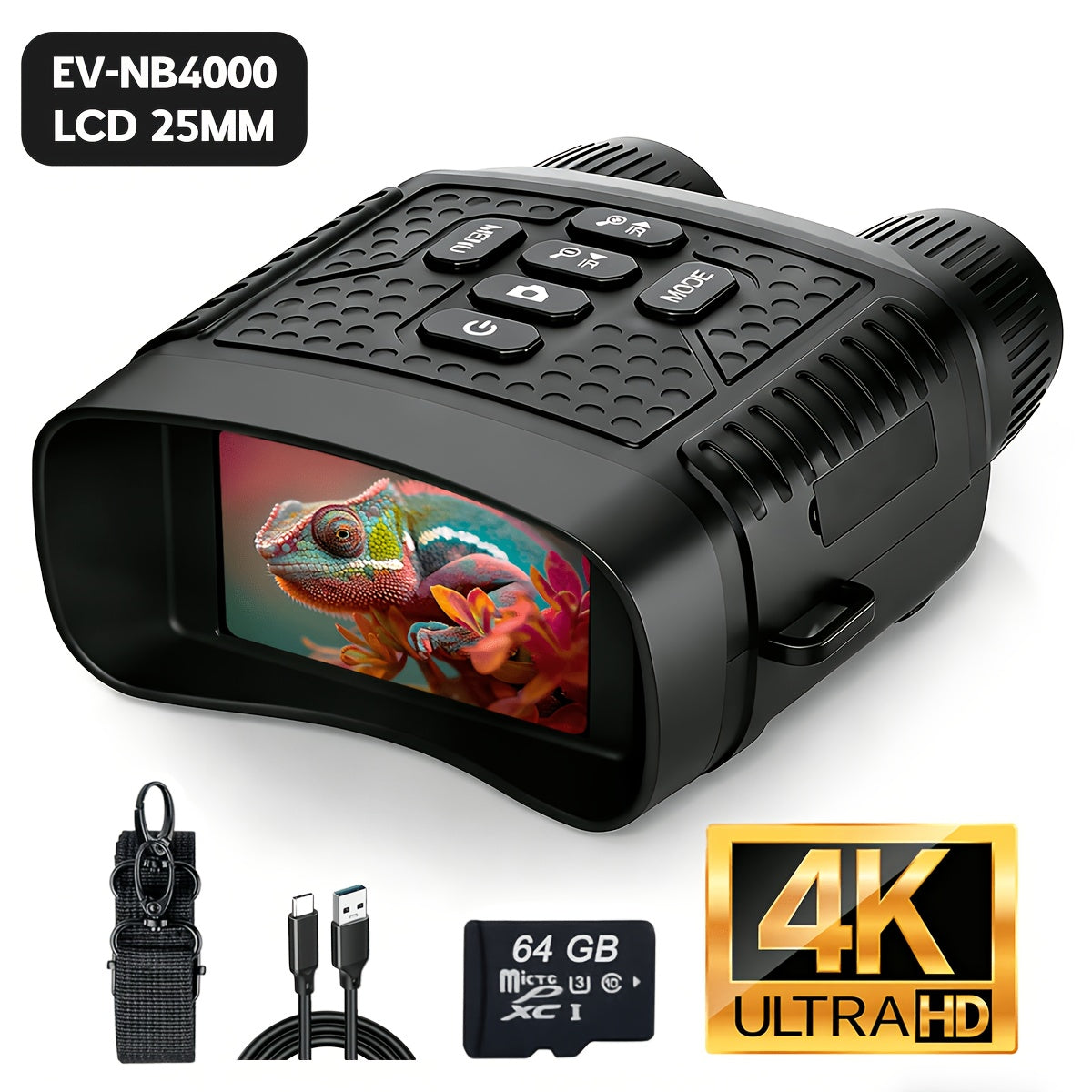 4K Night Vision Goggles for Adults 48MP Camera 3.1 Inch Screen 4400mAh Rechargeable Battery 7-Level IR Adjustment 100% Darkness View 4K Video 64GB Card for Hunting Security Camping 25mm 50mm