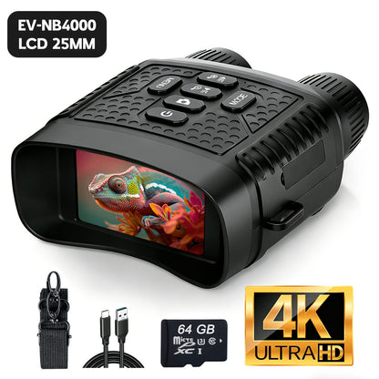 4K Night Vision Goggles for Adults 48MP Camera 3.1 Inch Screen 4400mAh Rechargeable Battery 7-Level IR Adjustment 100% Darkness View 4K Video 64GB Card for Hunting Security Camping 25mm 50mm