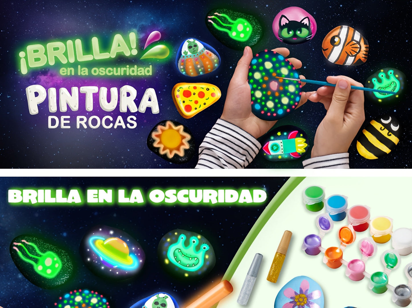 Glow in the Dark Rock Painting Kit for Kids Ages 6+ – Complete Arts & Crafts Set with 10 Rocks, 17 Paints, Gems, Brushes & Stickers | STEM Creative Art Toy Gift for Boys & Girls, Birthday & Easter