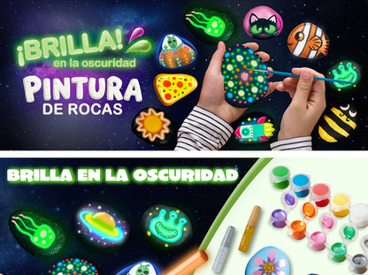 Glow in the Dark Rock Painting Kit for Kids Ages 6+ – Complete Arts & Crafts Set with 10 Rocks, 17 Paints, Gems, Brushes & Stickers | STEM Creative Art Toy Gift for Boys & Girls, Birthday & Easter