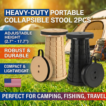 Collapsible Folding Stool 2-Pack Portable Lightweight 400LB Capacity - Retractable Camping Fishing Hiking Kitchen BBQ Indoor Outdoor Seat