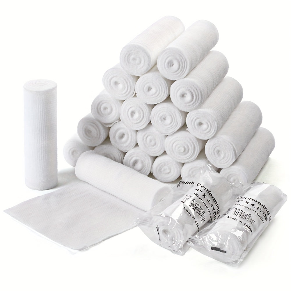 Stretch Gauze Bandage Rolls 24 Count – 4 Inch x 4 Yards, Individually Wrapped Latex-Free Conforming Gauze Wrap for First Aid, Wound Care, Wrist, Knee, Hemostasis, Outdoor & Pet Use