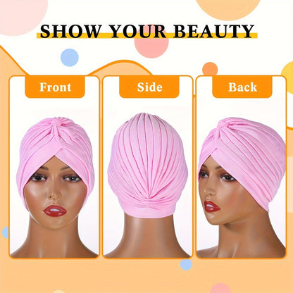 15-Pack Bohemian Turban Head Wraps for Women – Pre-Tied Pleated Head Scarves, Multicolor Twisted Hair Wraps & Beanie Caps, Breathable Ultra-Soft Headbands for Chemo, Hair Loss & Everyday Style