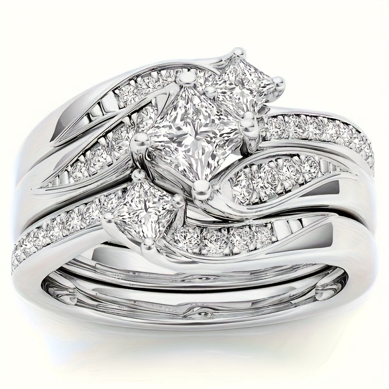 9 Piece Princess Cut Cubic Zirconia Bridal Wedding Ring Set for Women – Stackable Engagement Rings, Classic Jewelry Gift for Girlfriend & Wife