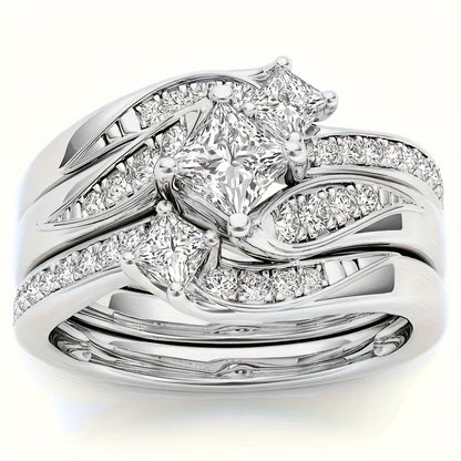 9 Piece Princess Cut Cubic Zirconia Bridal Wedding Ring Set for Women – Stackable Engagement Rings, Classic Jewelry Gift for Girlfriend & Wife