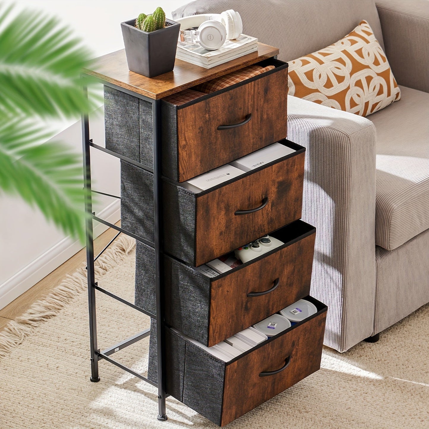 Drawer Cabinet with Metal Frame & Hardwood Top – Home Office Storage Organizer, 2 to 10 Drawers, Assembly Required – White, Grey, Black, Rustic Brown – Bedroom, Living Room & Office Filing Cabinet