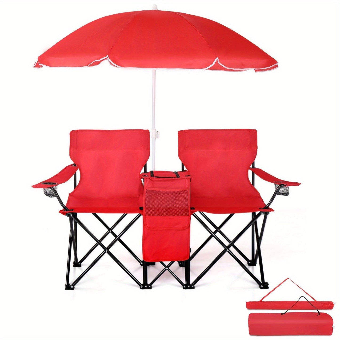Folding Outdoor Fishing Chair with Sun Umbrella Iron Alloy Frame Oxford Fabric 187 Lb Capacity Portable Beach Patio Camping Chair with Storage Bag Red Black Grey Blue Coconut Pineapple Pattern