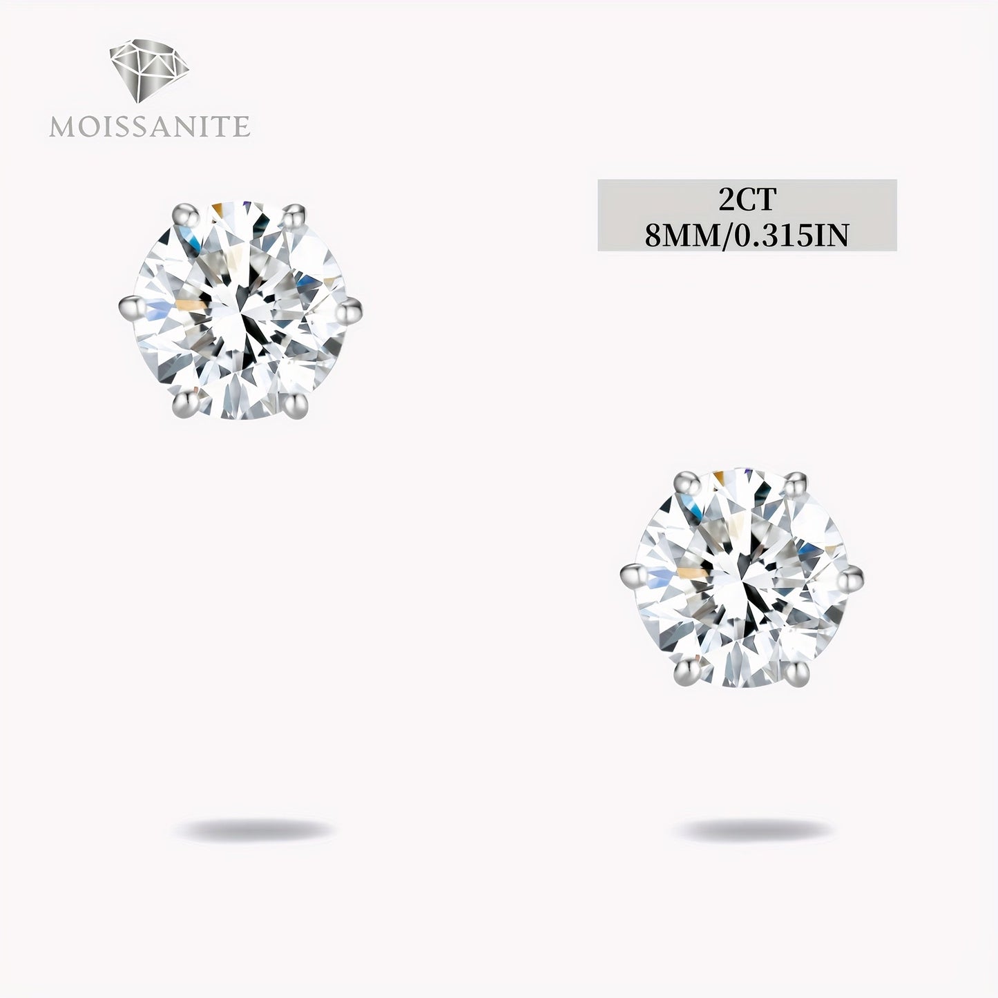 Moissanite Stud Earrings D Color VVS Brilliant Round Cut S925 Sterling Silver – 1CT to 10CT Options, Velvet Pouch & Polishing Cloth Included, Perfect Birthday, Christmas & Valentine’s Day Gift (4.25g)